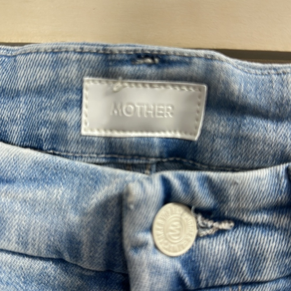 Mother The Pixie Ankle Fray Light Wash Distressed button fly jeans size 26 - Picture 5 of 14